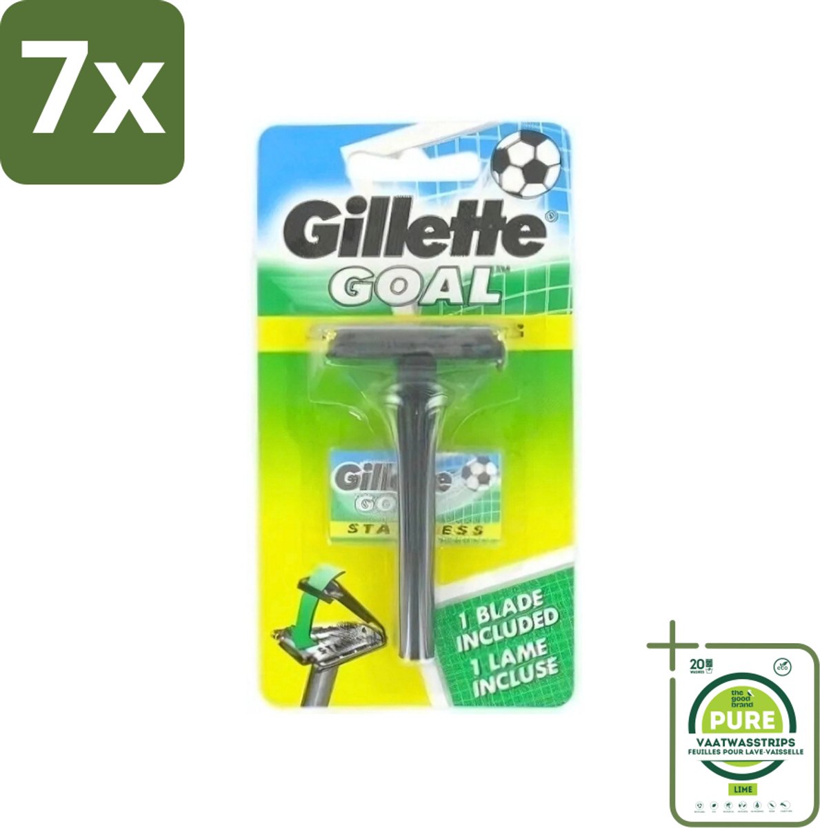 7 x Gillette - Goal - Scheerset - Stainless Steel - Duurzaam en scherp - 1 Scheermesje - Grootverpakking - Scheermes - Mesjes - Gillette Goal - Scherpe Mesjes - Duurzaam Scheermes