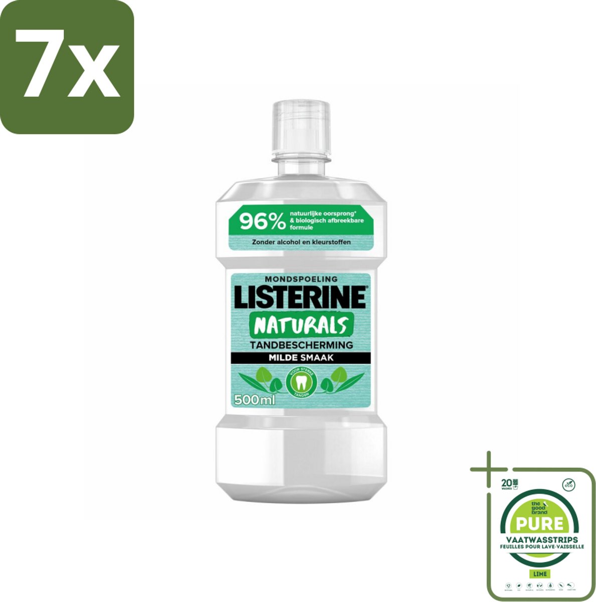 7 x Listerine Naturals Mondwater Tandbescherming 500 ml - Grootverpakking - Mondspoeling - Mondwater - Tandbescherming - Natuurlijk Mondwater - Tandgezondheid