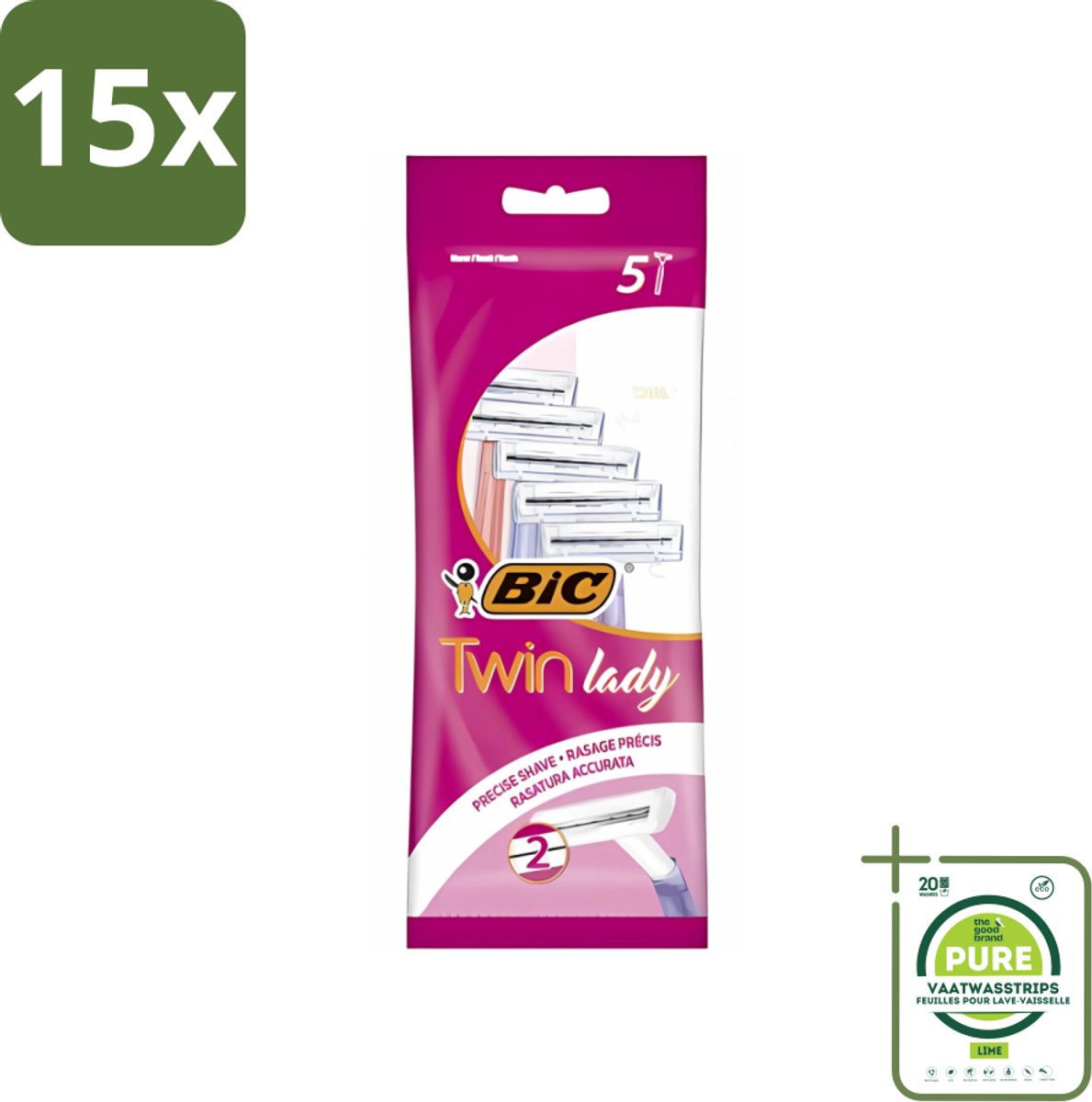15 x Bic - Twin Lady - Scheermesjes - Dubbel Mesje - Wegwerpmesjes - 5 Scheermesjes - Grootverpakking - Scheermesje - Wegwerpscheermesje - Dubbel Mesje - Vrouwelijke Scheermesje - Pastelkleuren
