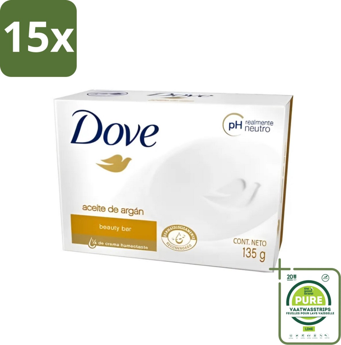 15 x Dove - Zeep - Arganolie - Verzorgend en hydraterend - 135 g - Grootverpakking - Zeep - Arganolie - Hydratatie - Huid Verzorging - Zachte Huid