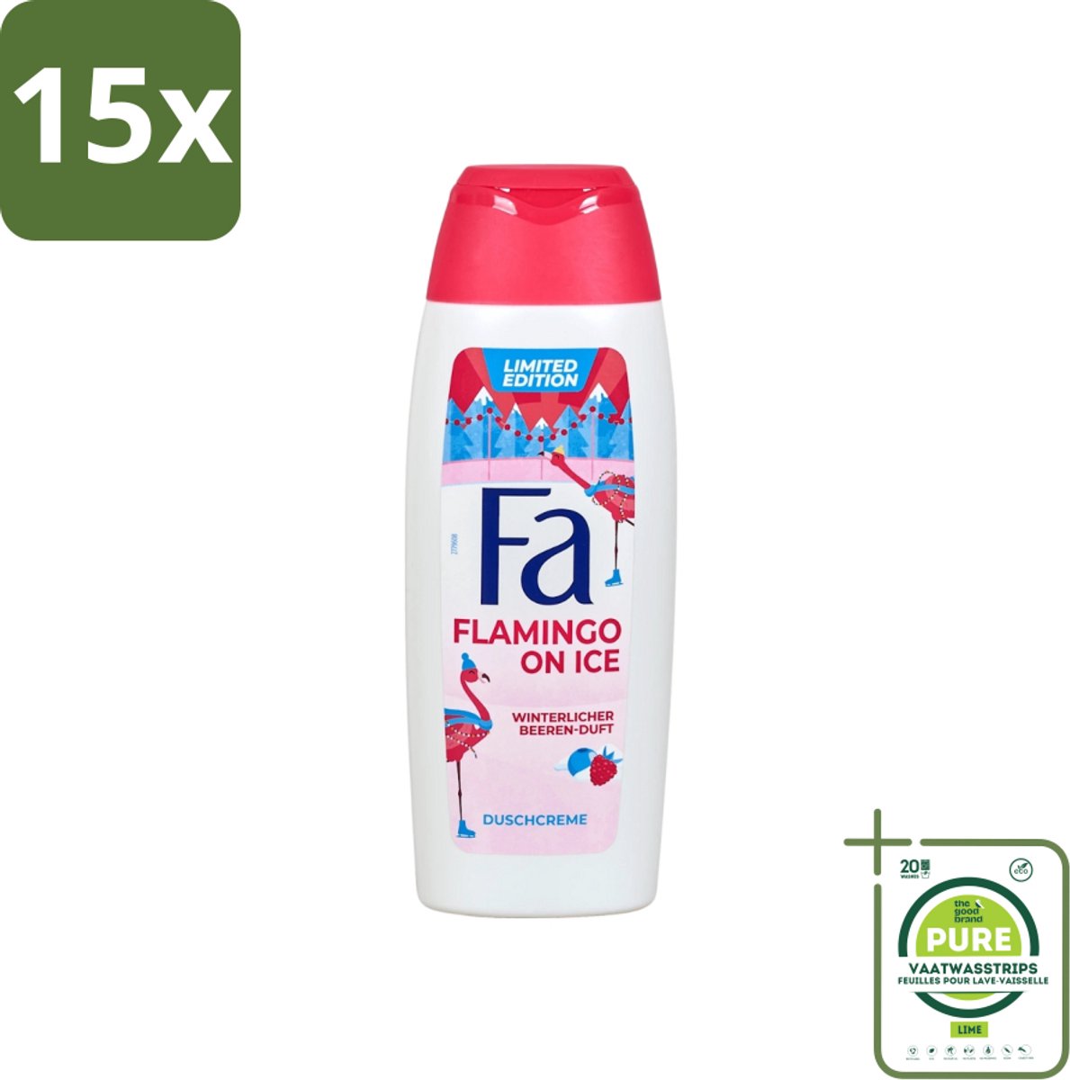 15 x Fa - Douchegel - Winter Flamingo On Ice - Verfrissend & Koel - Hydraterend - 250 ml - Grootverpakking - Douchegel - Winterflamingo - Winterflamingo On Ice - Hydraterende Douchegel - Frisse Geur