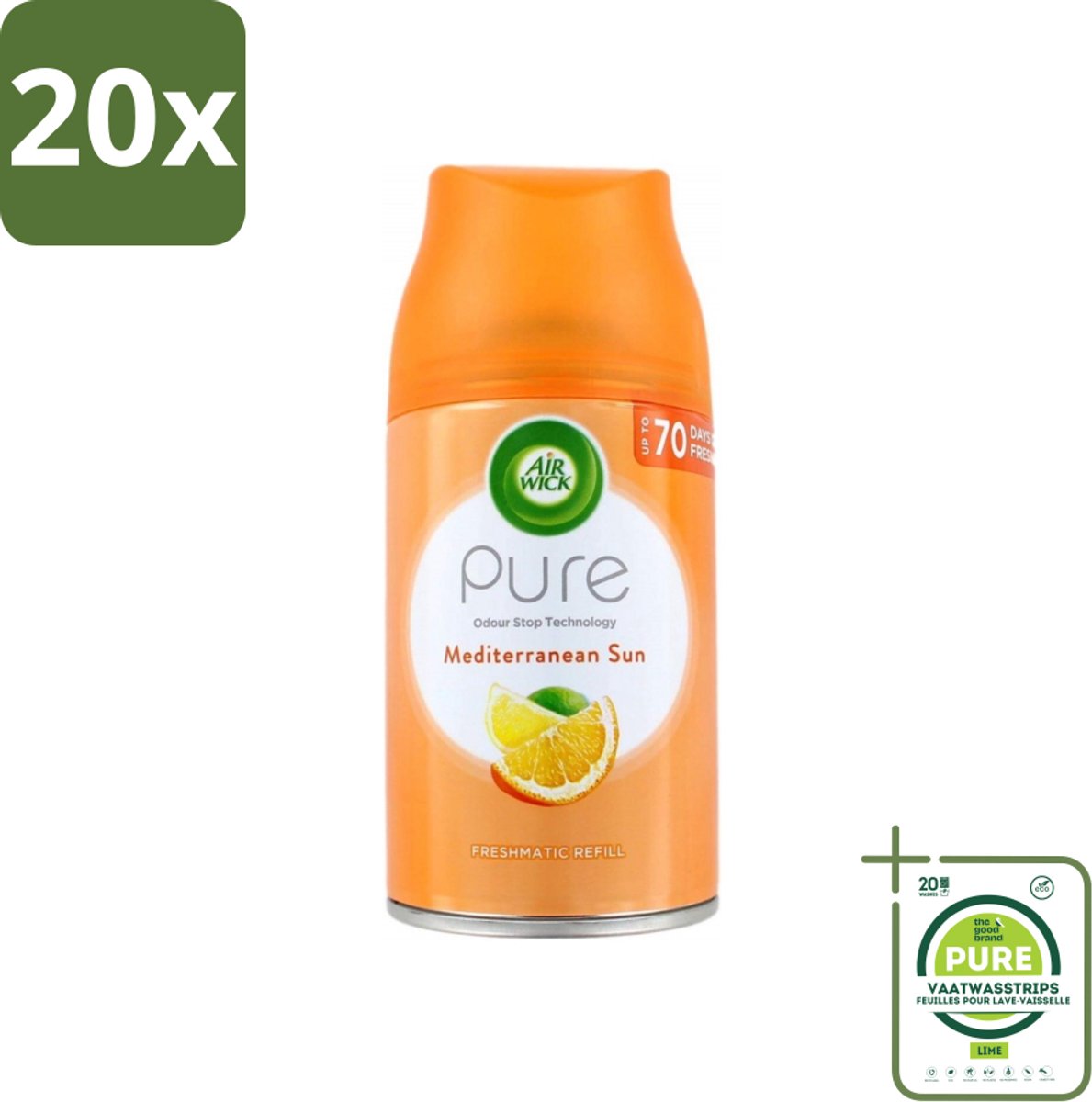 20 x Air Wick - Luchtverfrisser Navulling - Mediterrane Zon - Automatische Spray - 250 ml - Grootverpakking - Luchtverfrisser - Automatische Geur - Zonnige Geur - Bloemige Geur - Geur Neutralisatie