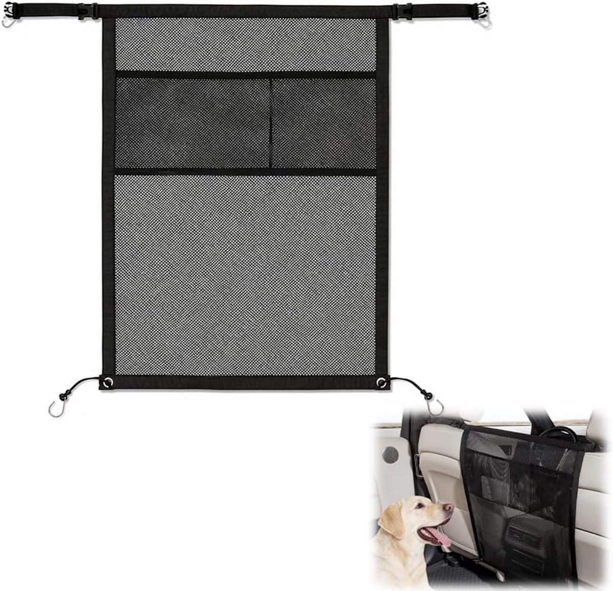 Hondenrooster voor de auto, 69 x 57 cm, beschermingsrooster, scheidingsnet en veiligheidsbarrière voor honden in kofferbak en achterbank, ideaal voor SUV en pickup