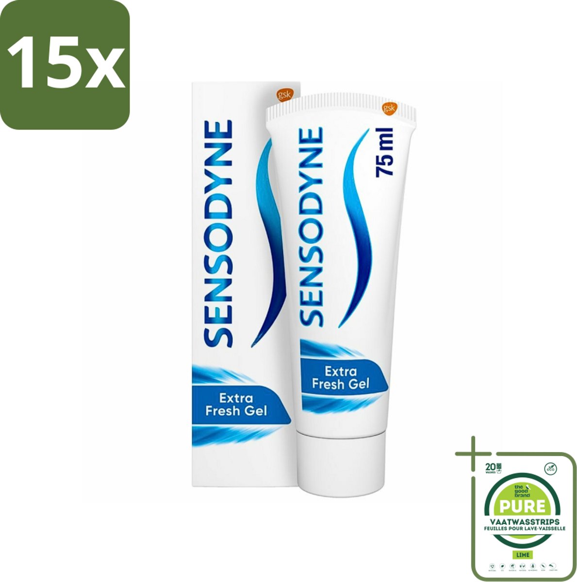 15 x Sensodyne - Tandpasta - Extra Fresh Gel - Voor Gevoelige Tanden - 75 ml - Grootverpakking - Gevoelige Tanden - Tandpasta - Frisse Mond - Tandplak - Tandbederf