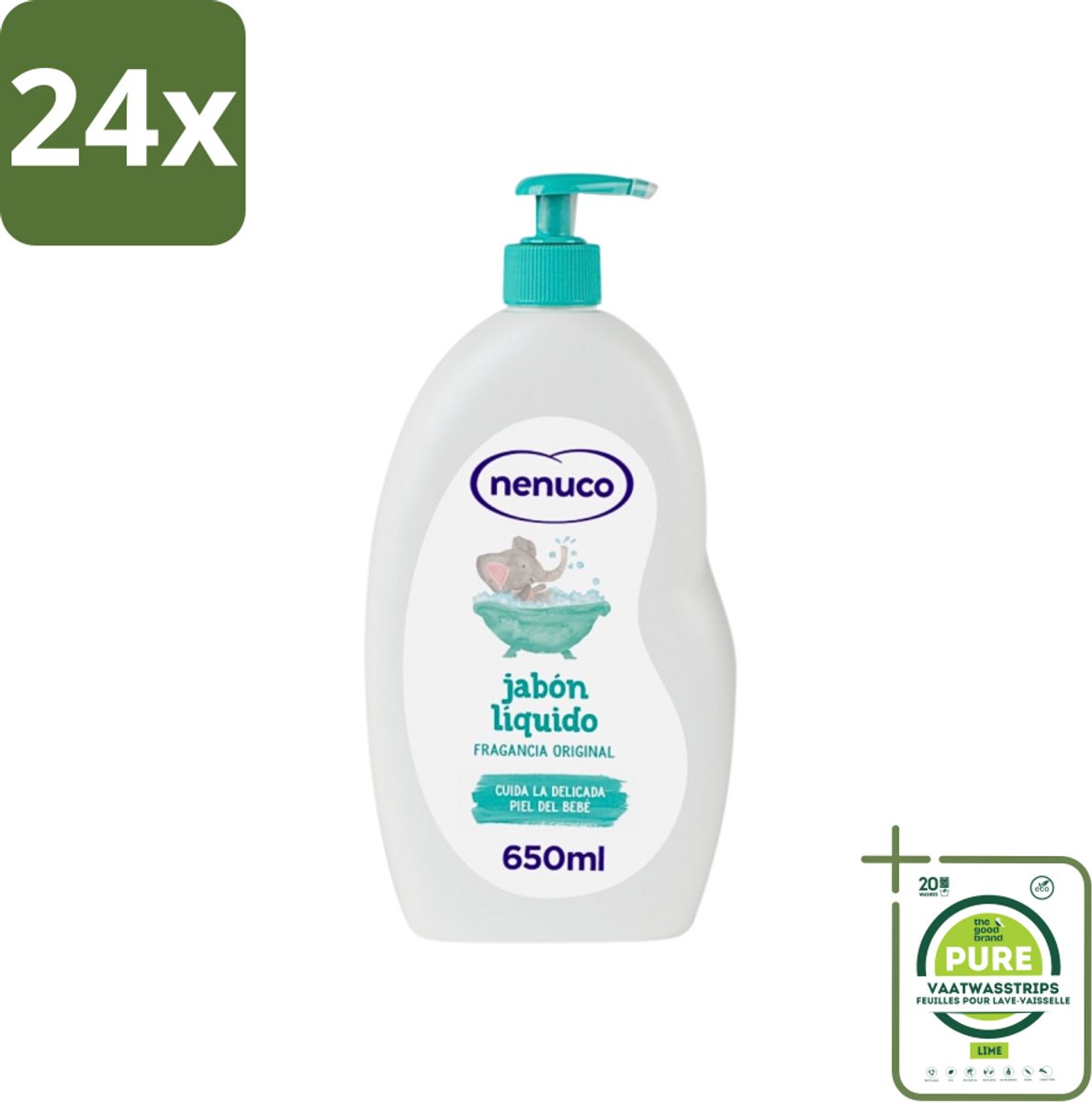 Nenuco - Jabon Líquido - Vloeibare Zeep - Originele Geur - Met Doseerpomp - 650 ml - Voordeelverpakking - 24 stuks - Vloeibare zeep - Handzeep