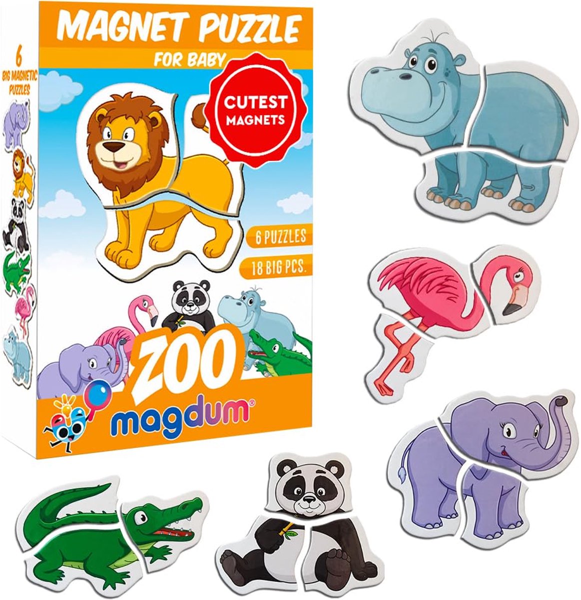 Magdum Dierenmagneten voor kinderen 6 Dierentuin Magnetische Puzzels 18 PCS - ShopVlot