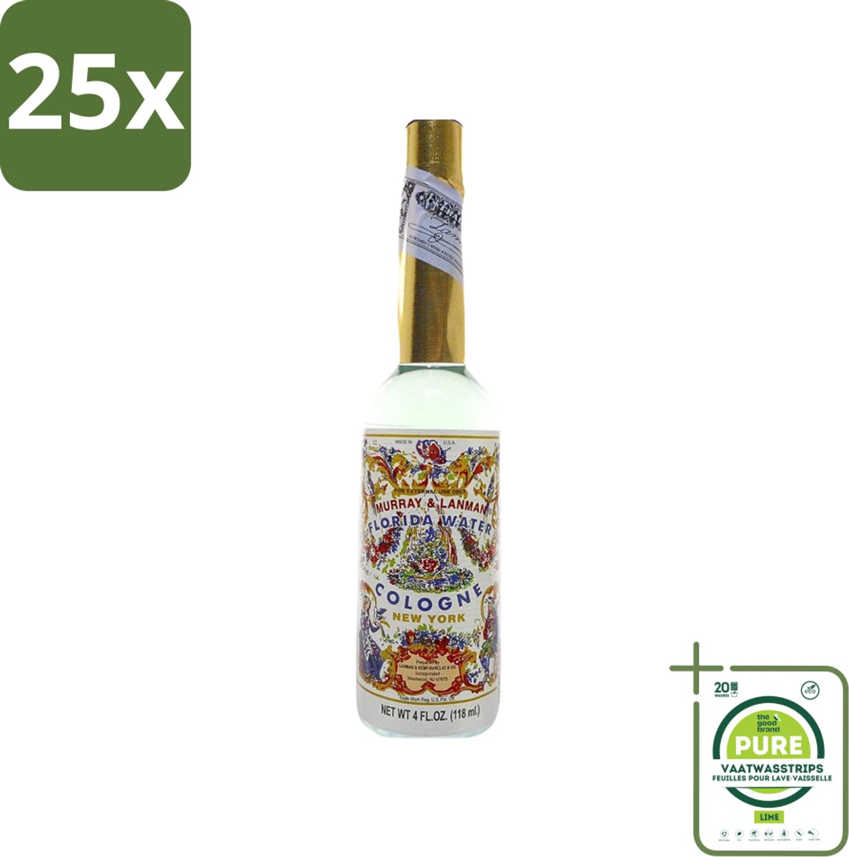 25 x Murray & Lanman - Florida Water - Eau de Cologne - Verfrissende Geur - 221 ml - Grootverpakking - Florida Water - Eau De Cologne - Geurverspreider - Parfum - Fris