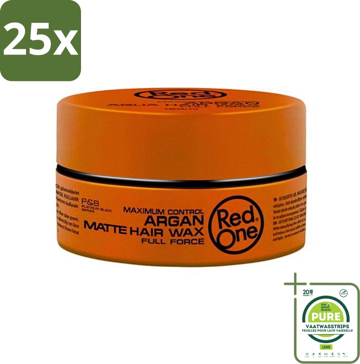 25 x Red One - Haarwax - Argan Matte - Verzorgende Styling - Voor Intensieve Verzorging & Matte Look - 150 ml - Grootverpakking - Haarwax - Arganolie - Matte Haar - Verzorgend Haar - Styling Haar