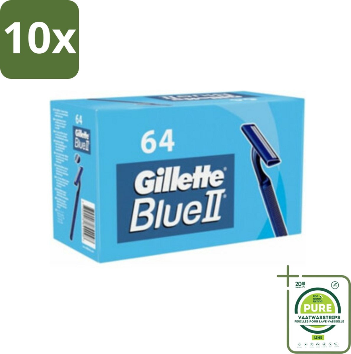 10 x Gillette - Blue 2 - Wegwerpscheermesjes - Duurzaam en comfortabel - 64 Scheermesjes - Grootverpakking - Scheermesjes - Wegwerpscheermesjes - Gillette Blue Ii - Scheerbeurt - Comfortabel Scheren
