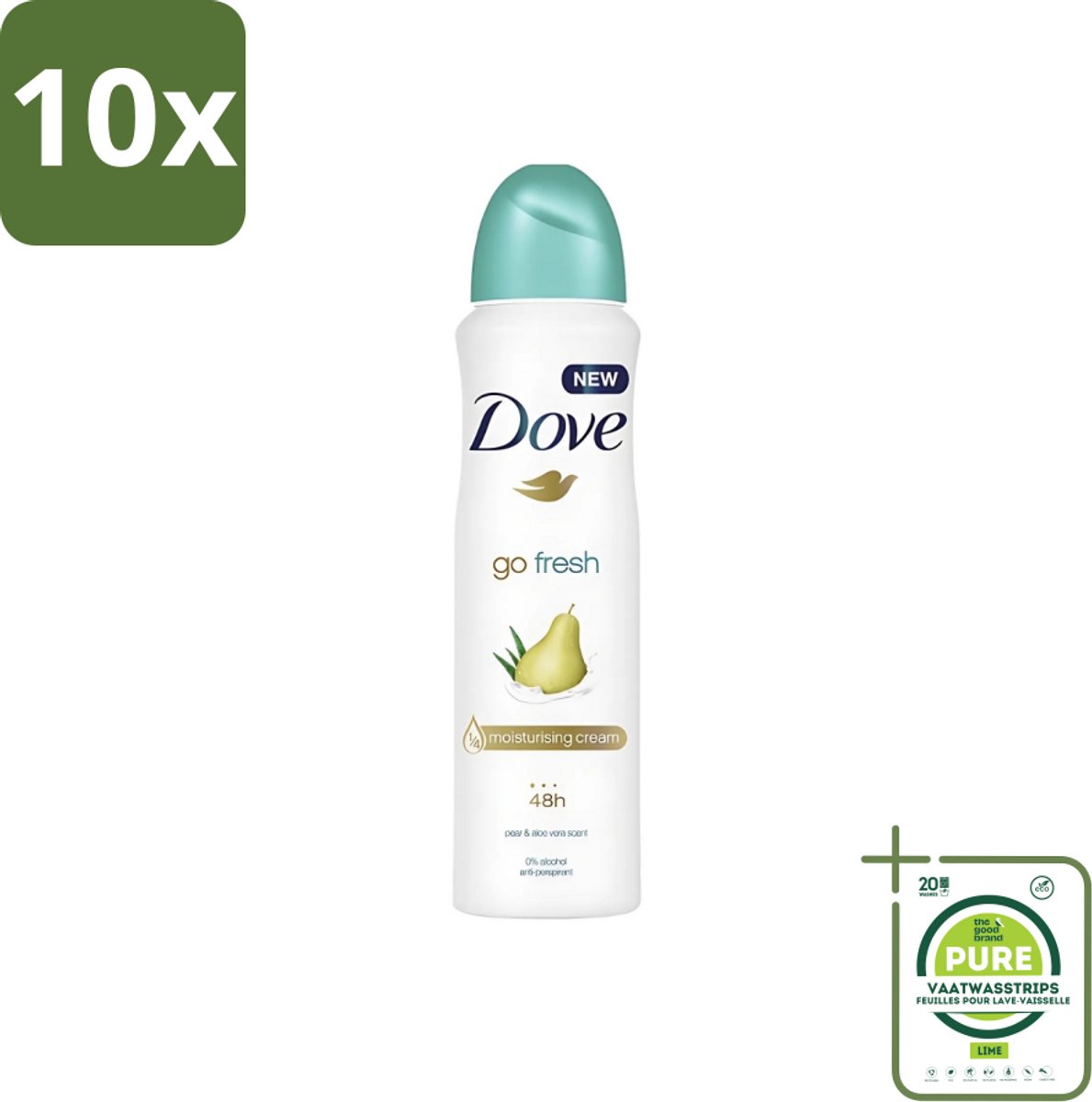 10 x Dove - Deodorant - Spray Go Fresh Pear & Aloe - Frisse en verzorgende geur - 250 ml - Grootverpakking - Dove Go Fresh Pear Aloe Vera - Deodorant Spray - Anti-transpirant - Fris Gevoel - Peer Geur