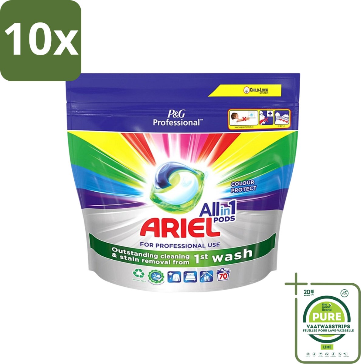 10 x Ariel - Color - All-In-1 Wasmiddel Pods - Beschermt Kleuren - 70 Wasbeurten - Grootverpakking - Wasmiddel Pods - Kleurbescherming - Wasmiddel Voor Gekleurd Was - Wasmiddel 30°C - Wasmiddel Voor Vlekken