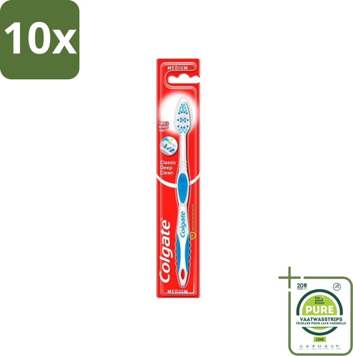 10 x Colgate - Tandenborstel - Classic Deep Clean Medium - 1 Tandenborstel - Grootverpakking - Tandenborstel - Mondhygiëne - Tandenborstel Reiniging - Tandplak Verwijderen - Etensresten Verwijderen