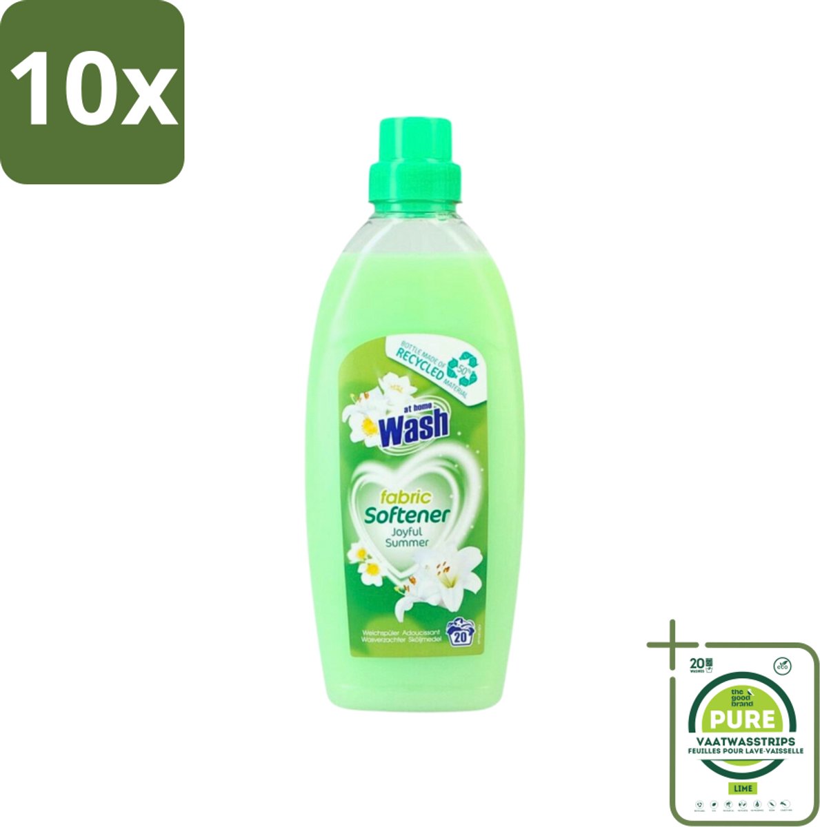 10 x At Home - Wash - Wasverzachter - Joyful Summer - 20 Wasbeurten - Grootverpakking - Wasverzachter - Wasverzachter Voor Kleding - Wasverzachter Voor Alle Stoffen - Wasverzachter Fris - Wasverzachter Geur