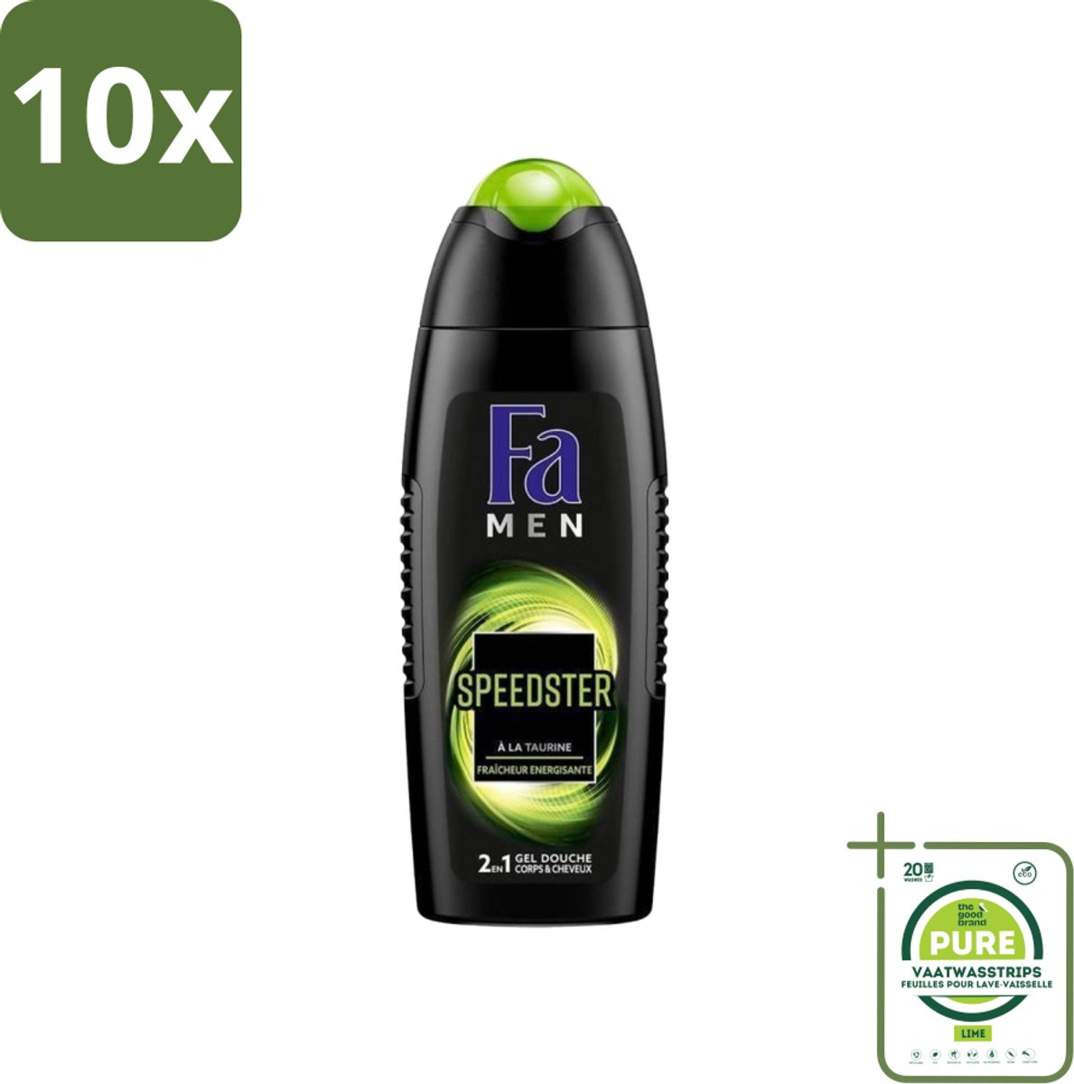 10 x Fa Men - Douchegel - Speedster - Verfrissend & Energiek - Langdurig - 250 ml - Grootverpakking - Douchegel Mannen - Energie - Verfrissend - Taurine - Langdurig Effect