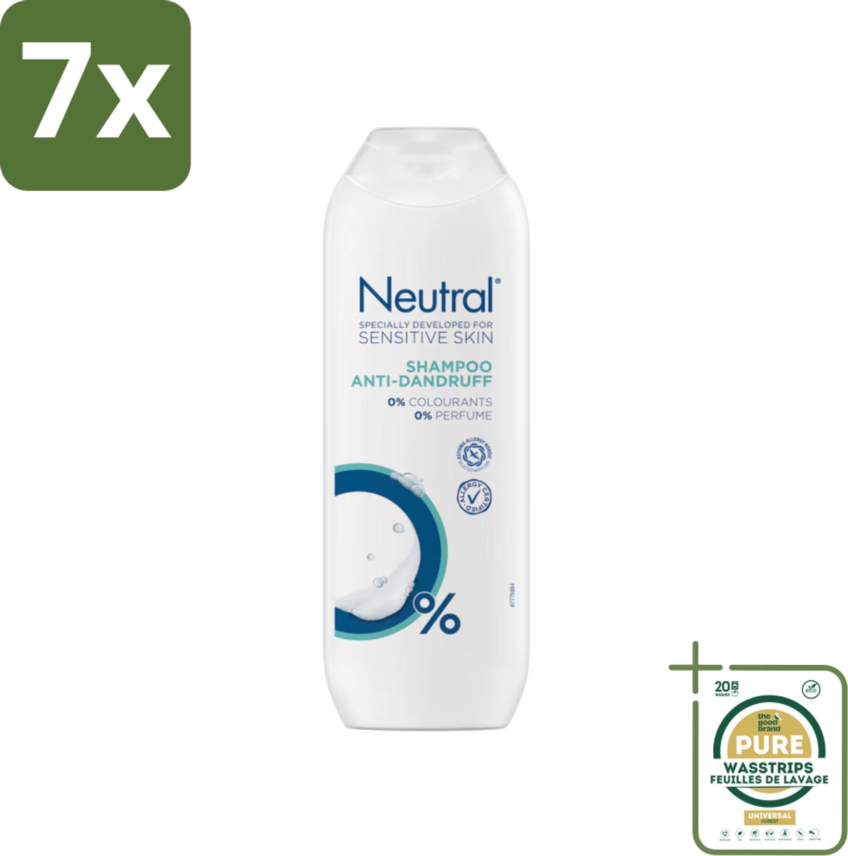 7 x Neutral - Shampoo - Gevoelige Huid - Anti-Roos - 0% Kleurstof & Parfum - 250 ml - Grootverpakking - Gevoelige Huid - Anti-roos Shampoo - 0% Parfum - 0% Kleurstof - 0% Parabenen