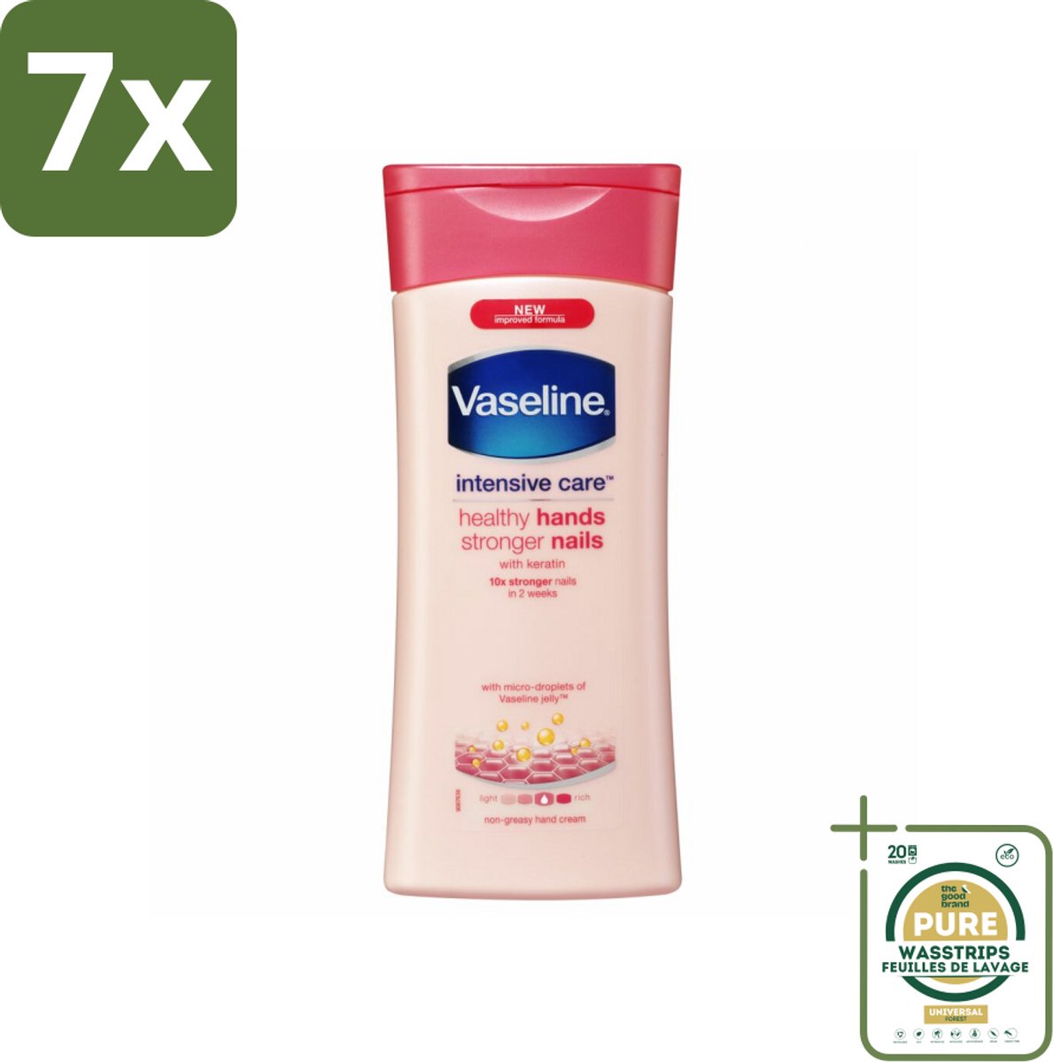 7 x Vaseline Handcreme Healthy Hands & Stronger Nails 200 ml - Grootverpakking - Handcrème - Nagelversterking - Keratine - Hydratatie - Handverzorging