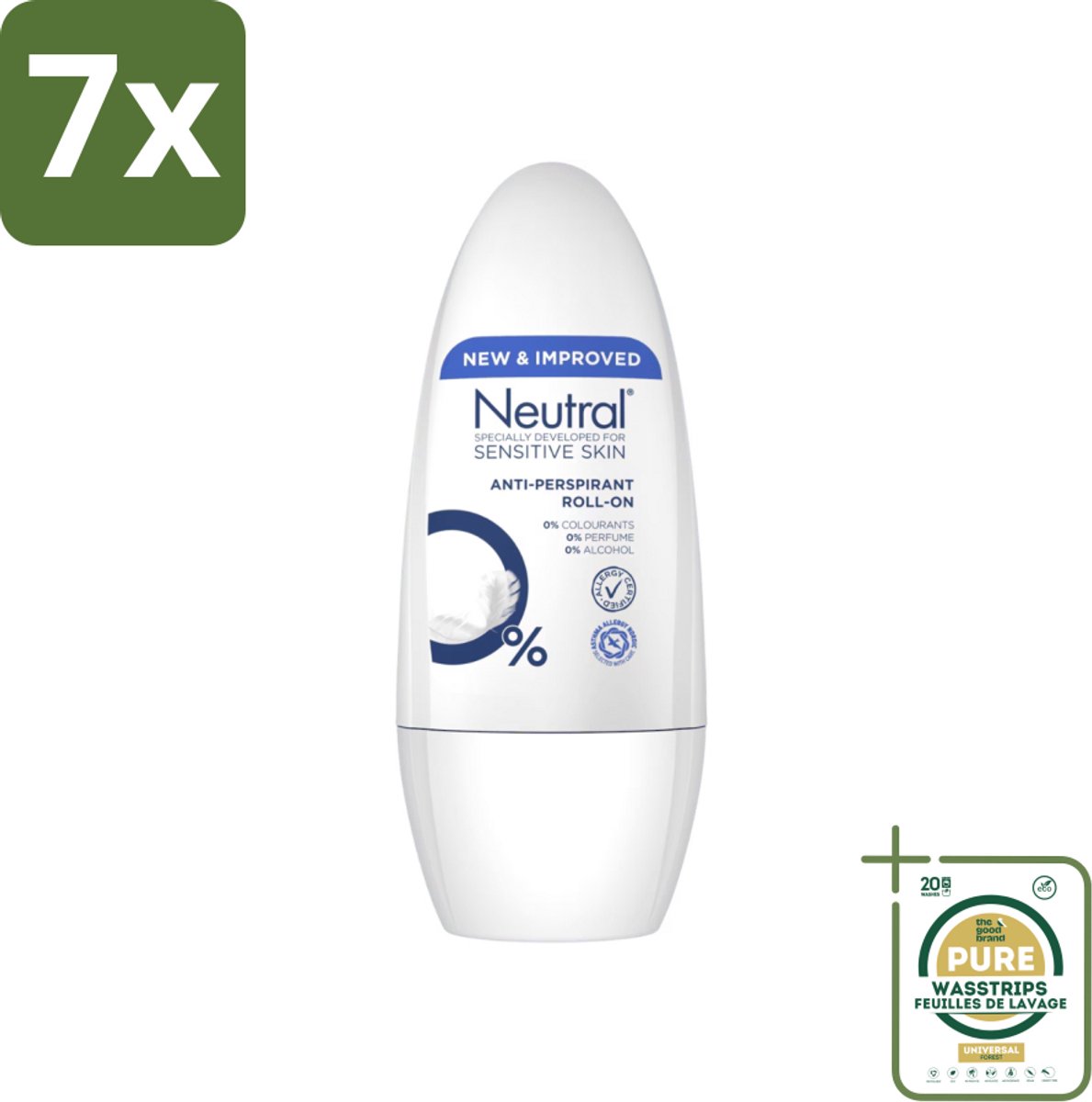 7 x Neutral - Deodorant Roller - Gevoelige Huid - Anti-perspirant - 0% Parfum, Kleurstof & Alcohol - 50 ml - Grootverpakking - Gevoelige Huid - Anti-perspirant - Deodorant Roller - Biologisch Afbreekbaar - Milieuvriendelijk