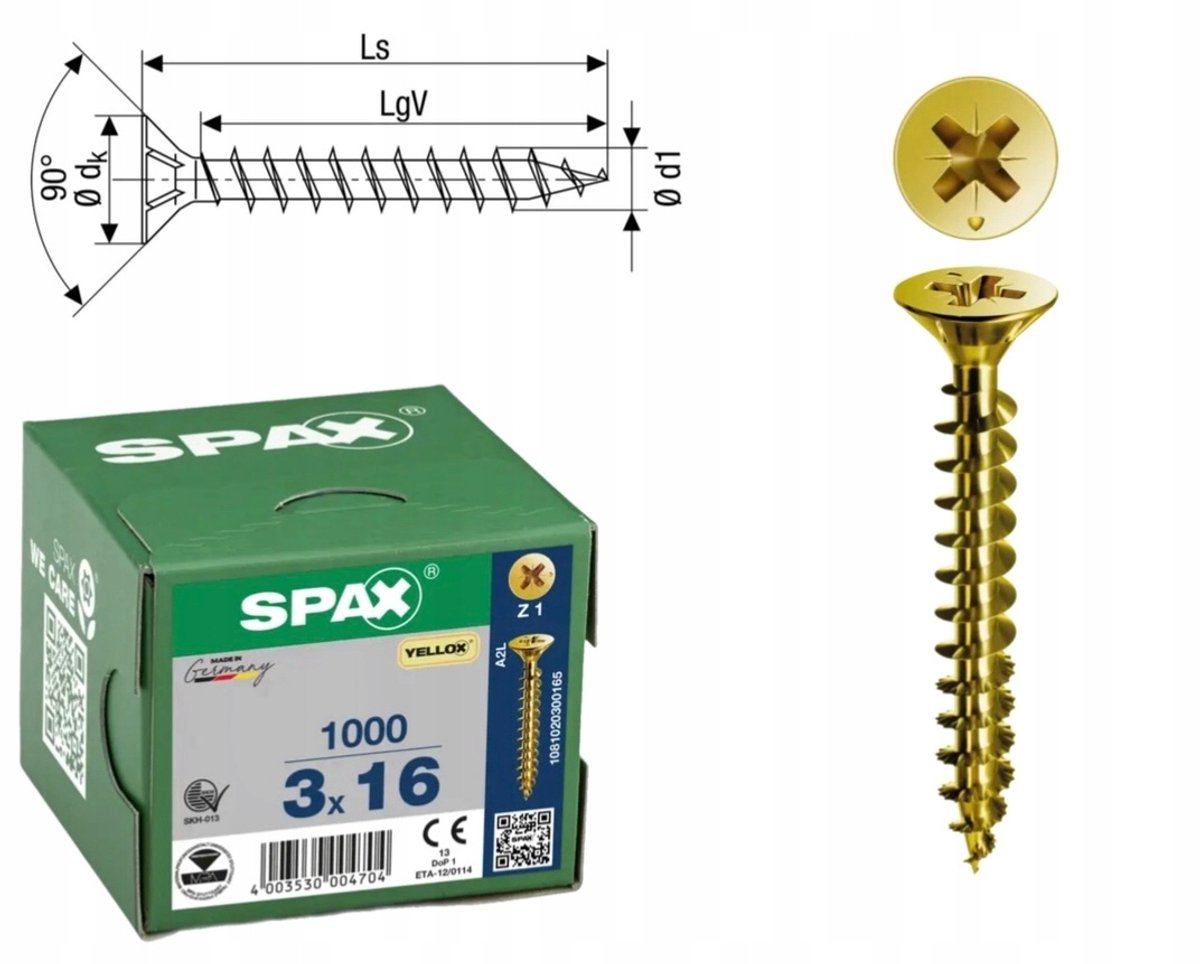 SPAX Universele Houtschroeven YELLOX 3x16mm - 1000 stuks