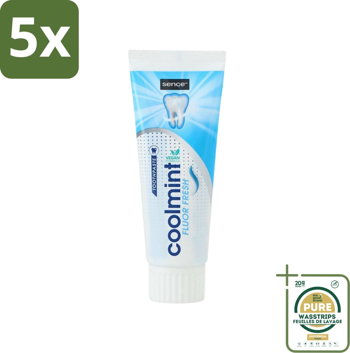 5 x Sence - Freshmint - Tandpasta - Met Fluor - 75 ml - Grootverpakking - Tandpasta - Fluoride - Frisse Adem - Mondhygiëne - Gaatjes Voorkomen