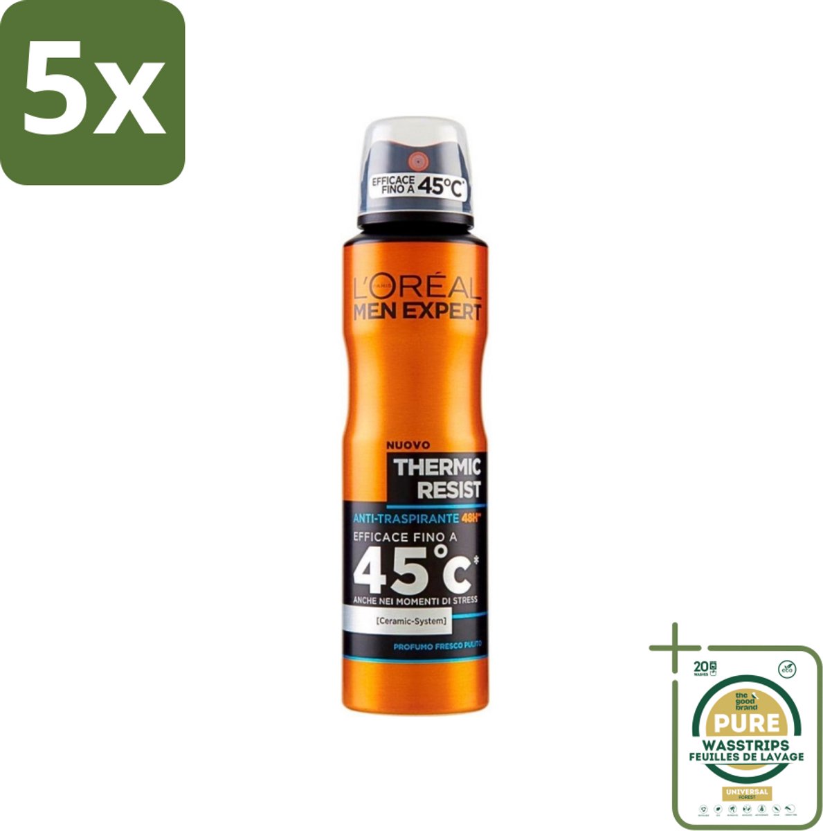5 x L'Oréal Men Expert Deo Spray - Deodorant - Thermic Resist - 150 ml - Grootverpakking - Deodorant Spray - Thermic Resist - Transpiratie Bescherming - Fris Geur - 48 Uur Bescherming