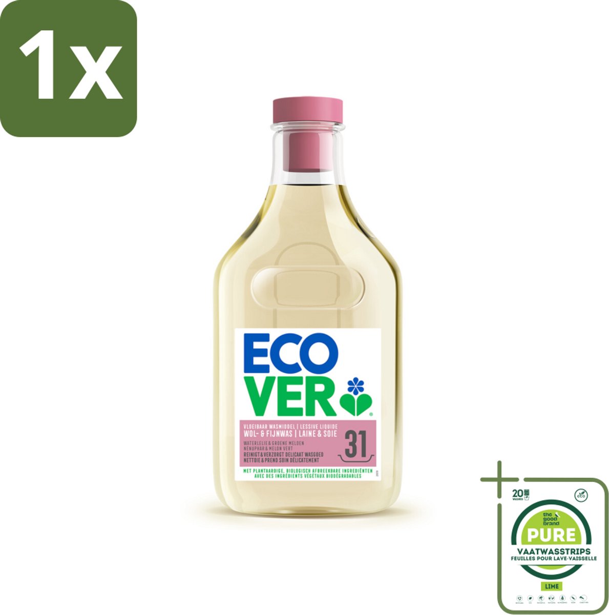 1 x Ecover Vloeibaar Wasmiddel Wol & Fijn Was - Waterlelie & Groene Meloen 31 Wasbeurten 1,43 liter - Wasmiddel Wol En Fijn - Fijne Stoffen Was - Delicate Stoffen Was - Plantbased Wasmiddel - Milieuvriendelijk Wasmiddel