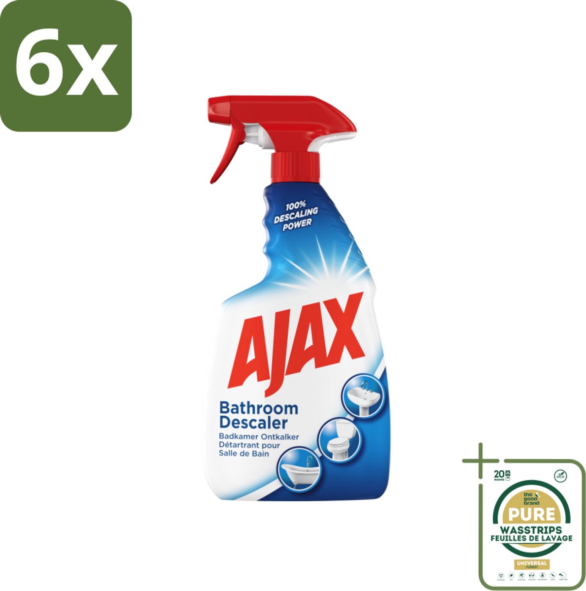 Ajax Badkamerspray 750 ml - Voordeelverpakking - 6 stuks - Hardnekkig vet verwijderen - Kalkaanslag voorkomen