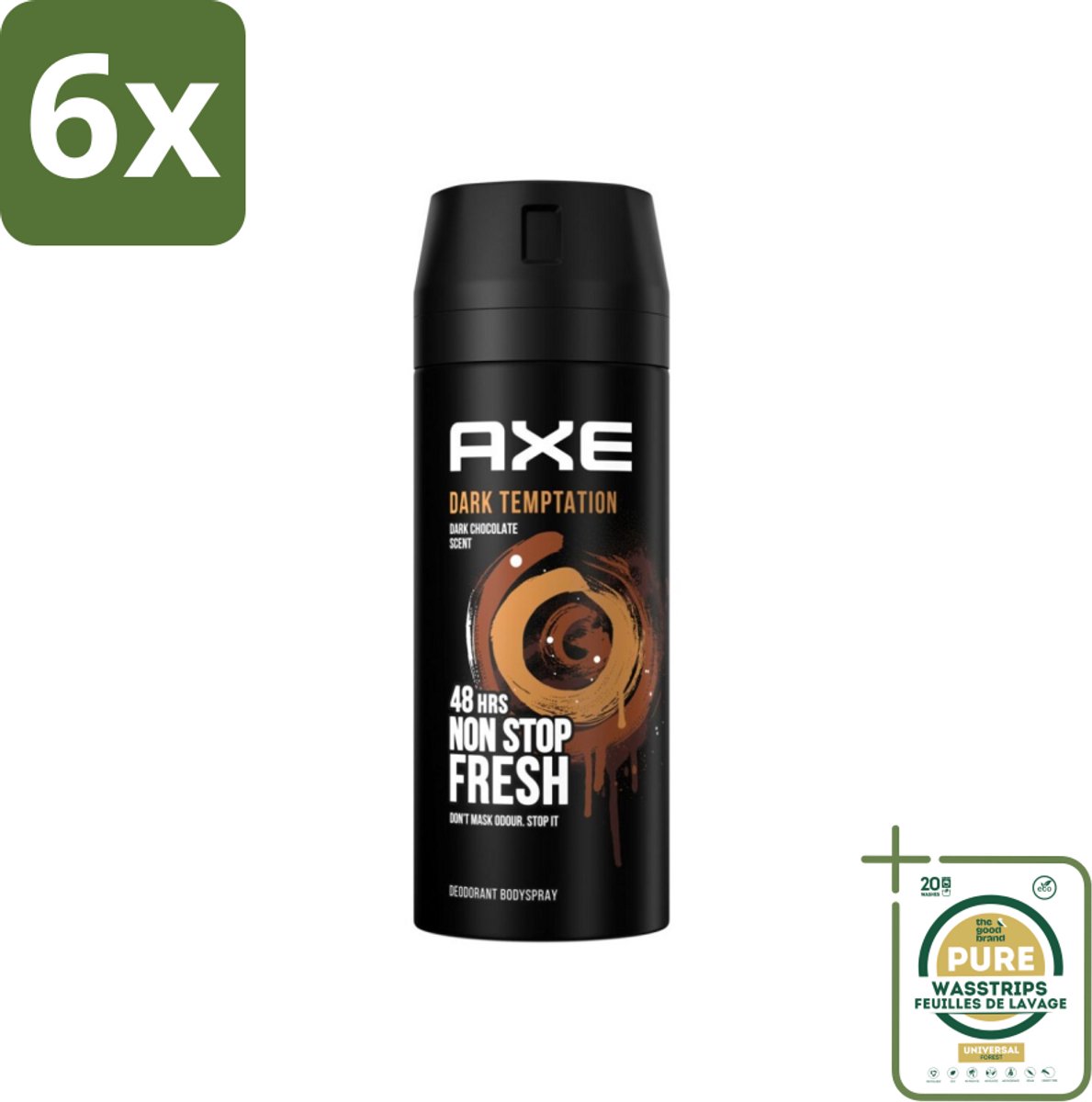 Axe Deodorant Bodyspray Dark Temptation 150 ml - Voordeelverpakking - 6 stuks - Chocolade geur - Rode peperkorrels