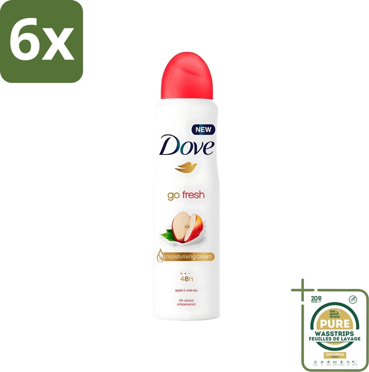 Dove - Deodorant - Go Fresh Apple & White Tea - Verfrissend en fruitig - 250 ml - Voordeelverpakking - 6 stuks - Fris geur - Zweet en geur bescherming