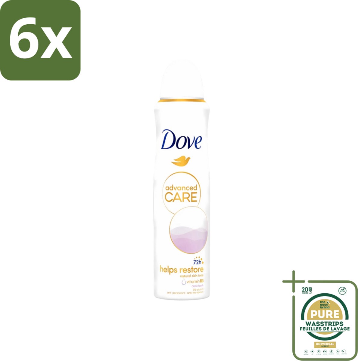Dove - Deodorant - Spray Clean Touch - Zachte geur en verzorging - 150 ml - Voordeelverpakking - 6 stuks - Anti-transpirant - Zweet en geur bescherming