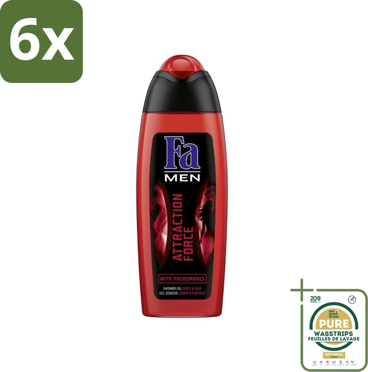 Fa - Douchegel - Attraction Force - Mannen Lichaam & Haar - Bergamot & Limoen - Verfrissend - 250 ml - Voordeelverpakking - 6 stuks - Verfrissend - 2 in 1 douchegel