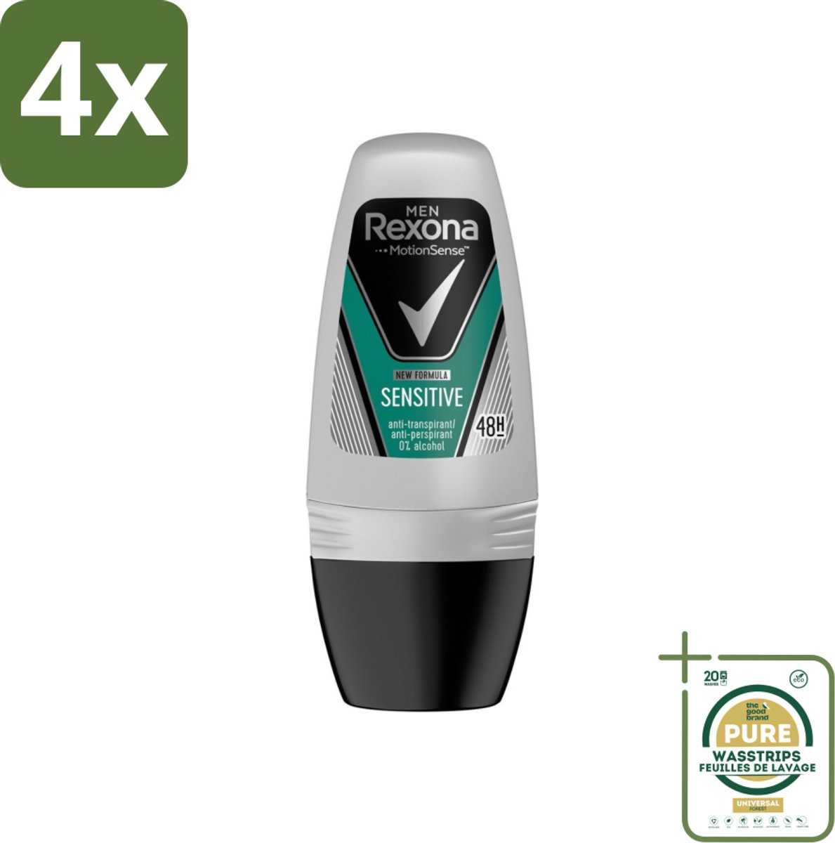 Rexona Men - Sensitive - Deo Roll-on - Anti-transpirant - 50 ml - Voordeelverpakking - 4 stuks - Roll-on deodorant - Anti-transpirant