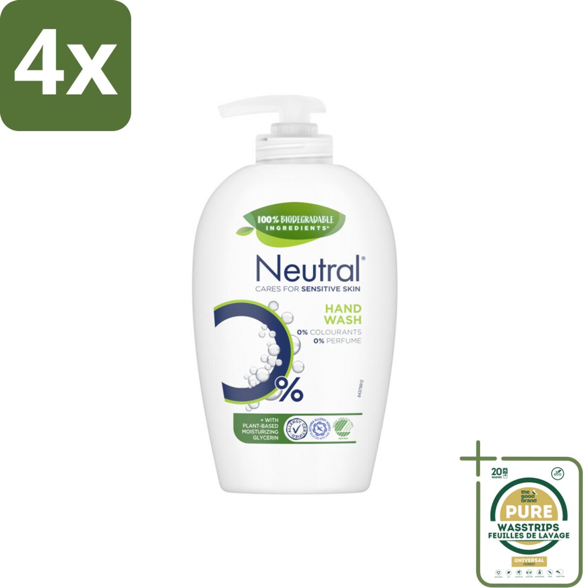 Neutral Vloeibare Handzeep 250 ml - Voordeelverpakking - 4 stuks - Vloeibare handzeep - 0% parfum