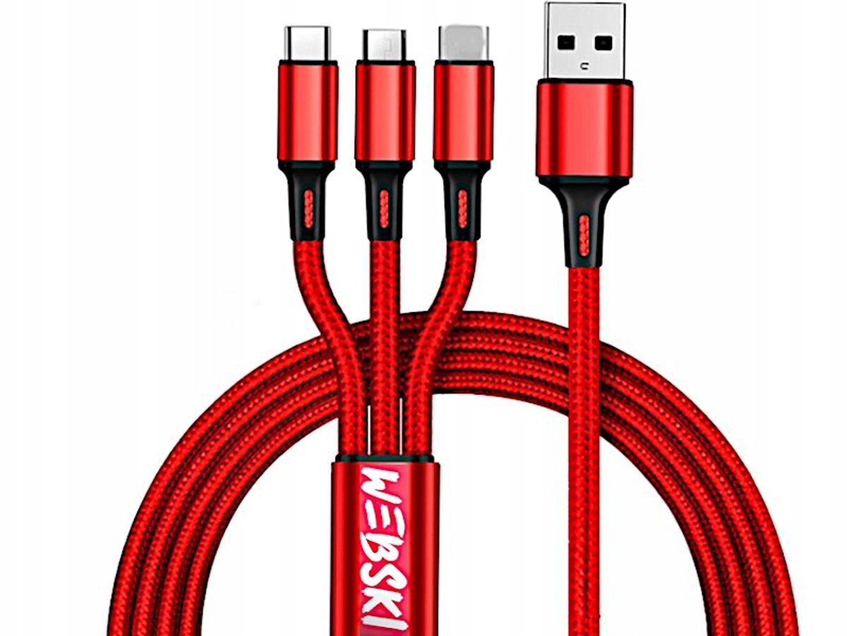 Webski 3-in-1 Laadkabel Nylon 120cm USB-C Micro USB Lightning