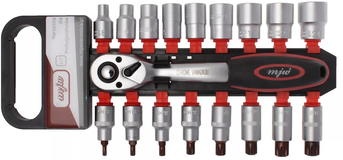 1/2" Dopsleutelset 12-kant & SPLINE met Ratel - 19 Delen