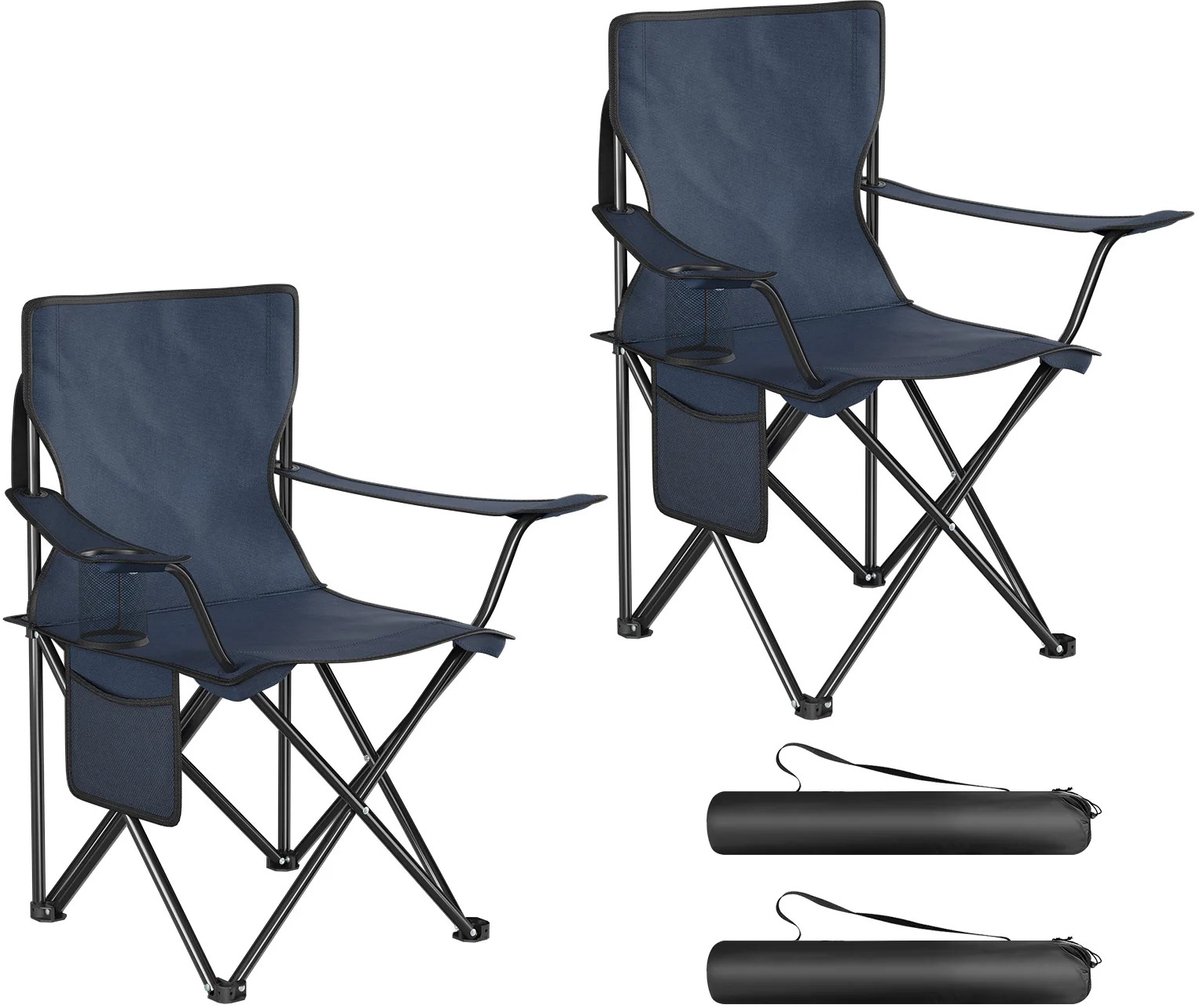 Nutrella Strandstoel - Campingstoelen - Klapstoel - Kampeerstoel - Vouwstoel - Bekerhouder - set van 2 - Draagvermogen 120 kg - Marineblauw