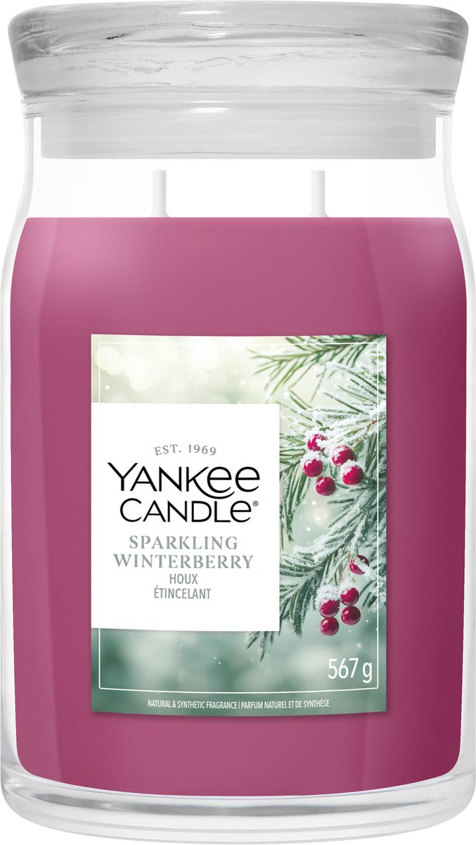 Yankee Candle Sparkling Winterberry Large Jar Geurkaars - 90 branduren - twee lonten Rood