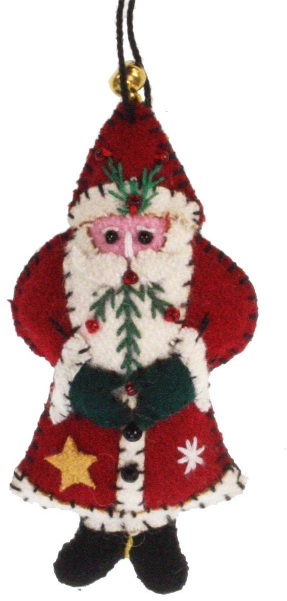 Kerstmannetje met hulst baard, vilt 4x2x10cm