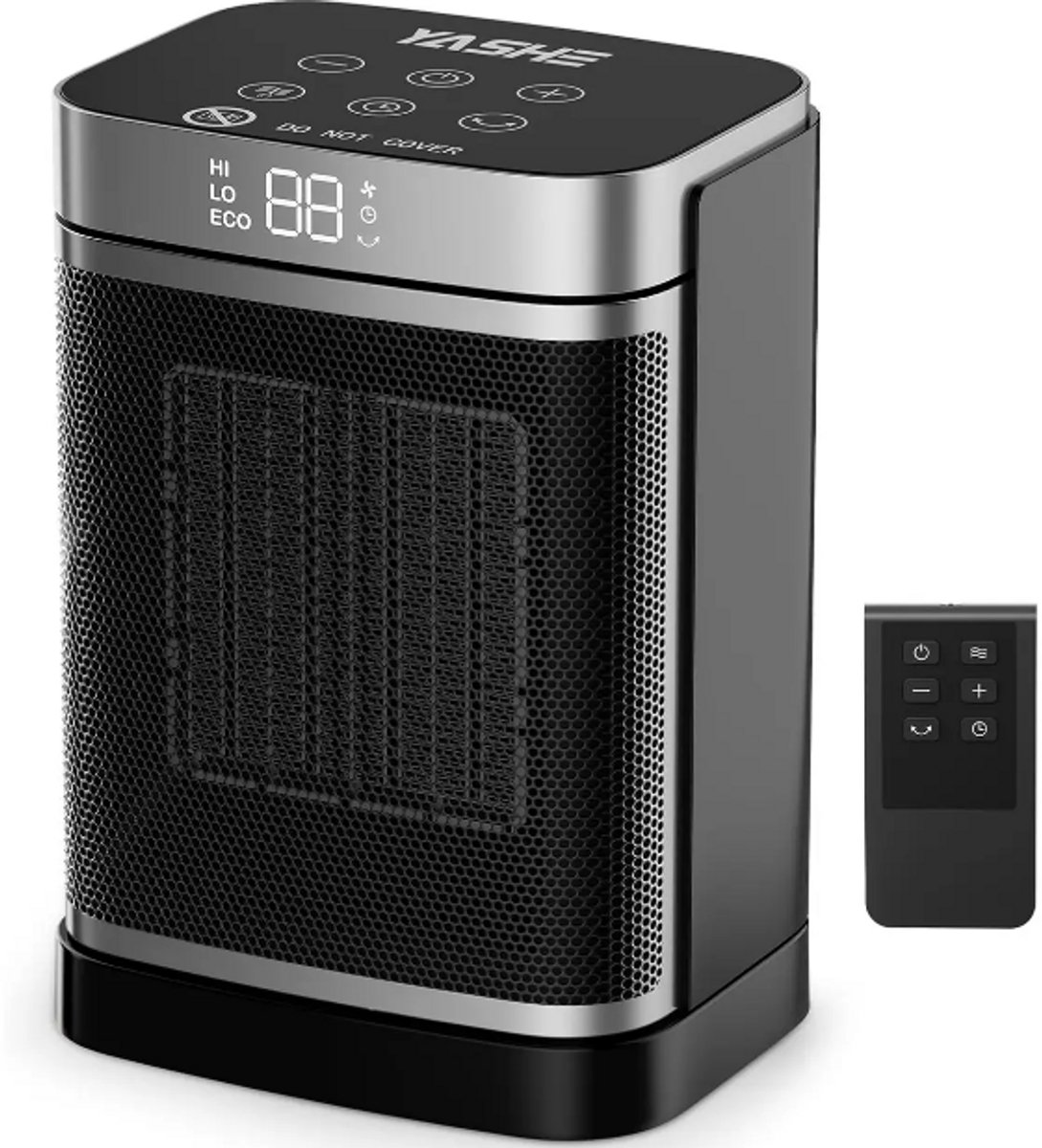 Keramische Kachel – 1500W – PTC Verwarming – Ventilatorfunctie – Thermostaat – Oscillatie 70° – Timer – Afstandsbediening – Zwart