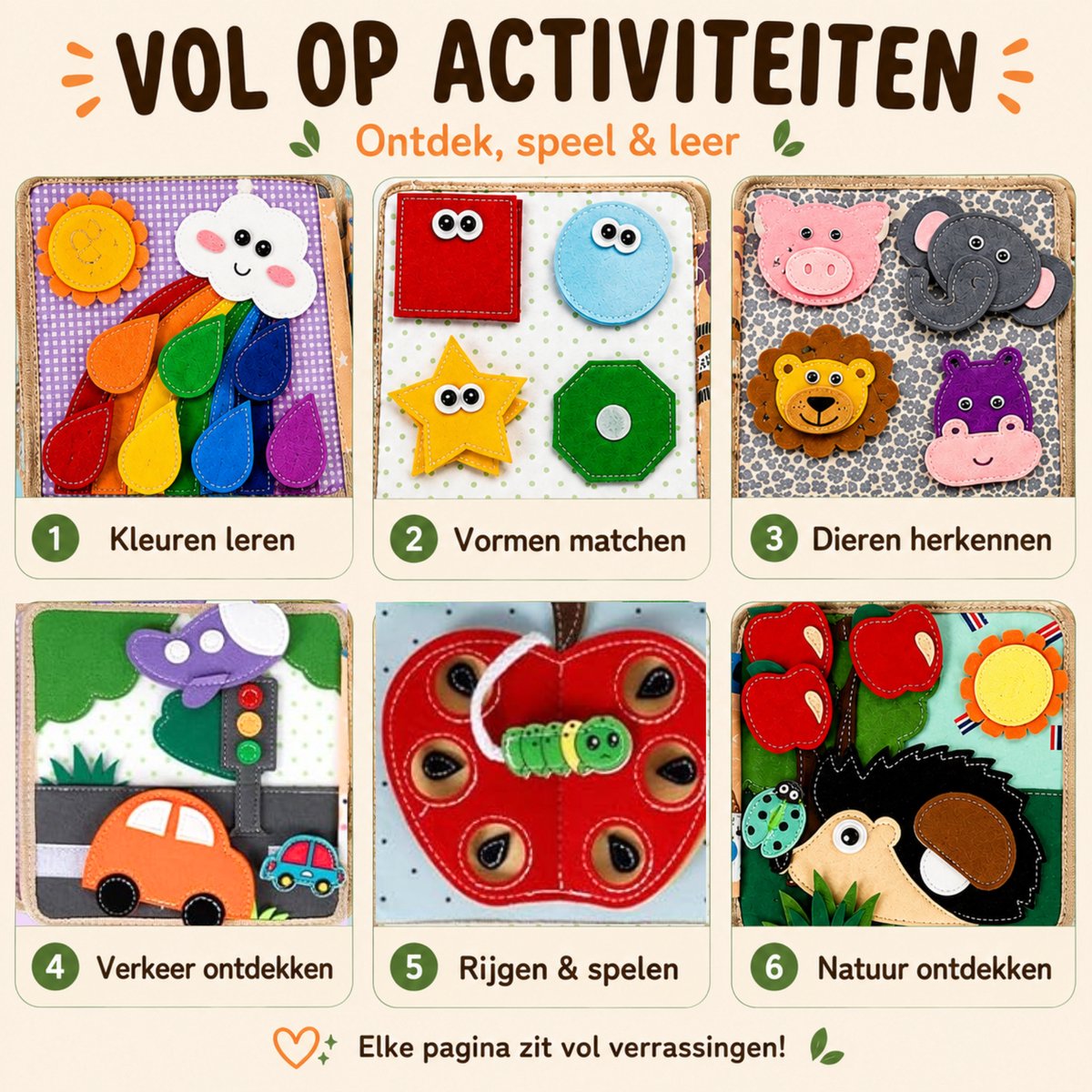 Joymaxx® Busy board book -Activiteitenboek Giraffe- Montessori speelgoed 2 jaar 3 jaar- Busy book - Baby speelgoed 6 maanden 1 jaar - Sensorisch Speelgoed Jongens en meisjes - Voor in de auto/onderweg- Sinterklaas Cadeau — cadeau in Spellen & Speelgoed - foto 2