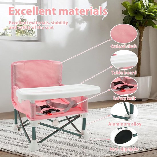 Baby Campingstoel - Kinderstoel - Veilig Eten - Inclusief Veiligheidstuigje - 38 x 35 x 36 cm - Roze — afbeelding 2