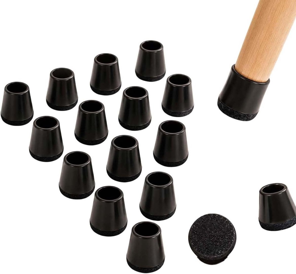 Ronde stoelpootdoppen set van 24 stuks, rubberen voetjes en stoelsokken voor bescherming tegen krassen, zwart, 29 mm