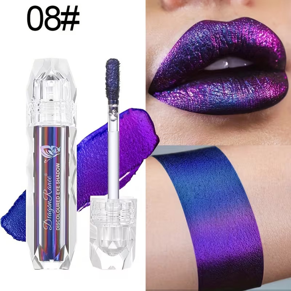 Kleurveranderende Lipgloss 08 Royal Blue Purple Chameleon – Metallic Lip Glaze met Glanzend Effect
