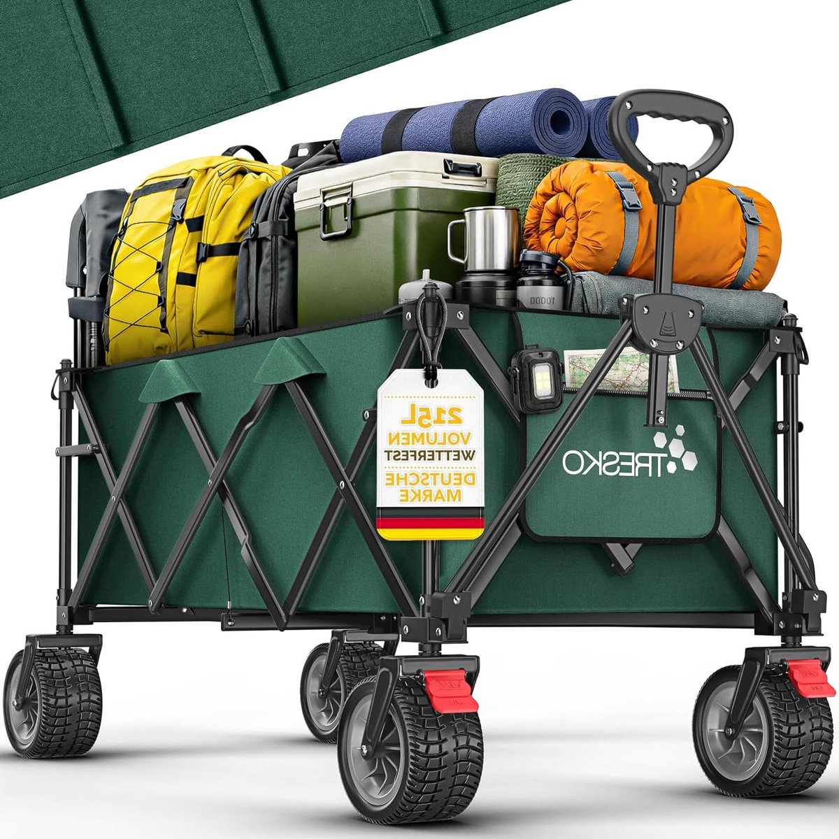 Bolderkar Opvouwbaar - Handwagen Transportkar - Zware Lasten Vervoeren - All-Terrain Massief Rubber - 215 Liter Volume - Groen