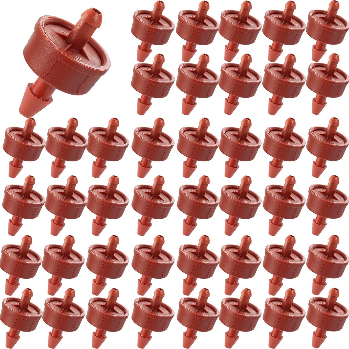 60 stuks 8L/U drukcompensatie druppelaars voor 1/4 inch irrigatiebuizen, ideaal voor tuinplanten en potten, constante waterafgifte en efficiëntie