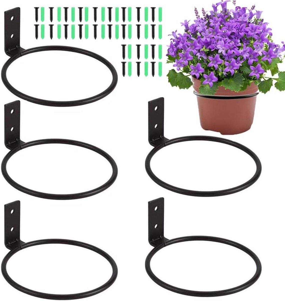 Set van 6 Vouwbare Bloempot Wandhouders voor Tuin en Balkon - Zwart, 10 cm, Ideaal voor Buitengebruik