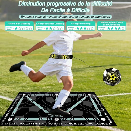 Voetbal Trainingsmat - Dribbelmat Voetbal - Balcontrole Oefenen - Inclusief Trainer - 90 x 60 cm - Zwart — afbeelding 2