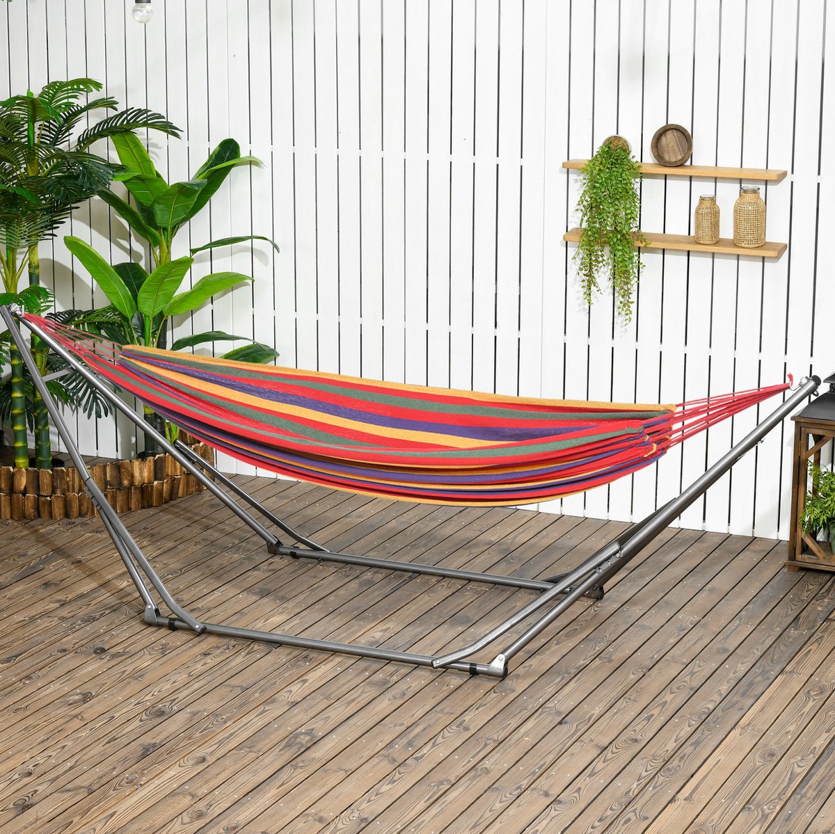 REDOM- Hangmatstandaard - 2-in-1 inklapbaar - Stalen frame - Opvouwbare constructie - Moderne stijl - Balkon, tuin en terras - Staal - Zwart - 290 x 92 x 88 cm