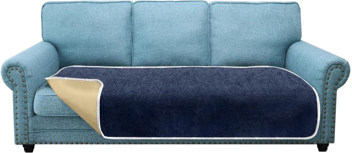 Non-slip bankhoes voor 3-zitsbank, dikke huisdierbescherming, universeel voor alle seizoenen, donkerblauw
