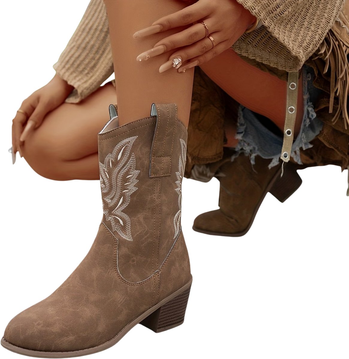 Currero Dames Cowboy Laarzen Hoge Hak Enkellaarzen Kniehoge Western Boots Chelsea 36 5 Bruin