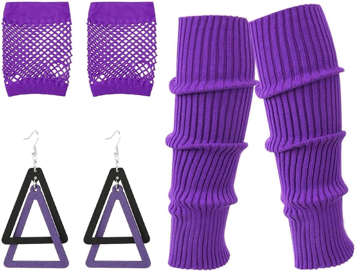 Set van 3 Stukken: Visnet Handschoenen, Neon Beenwarmers en Oorbellen voor 80s Kostuumaccessoires